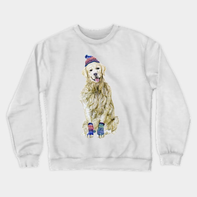 Golden Retriever wearing winter outfit Crewneck Sweatshirt by argiropulo